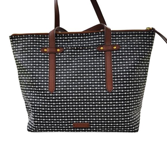 FOSSIL Felicity Black Ivory Dot Faux Leather Tote Bag Wallet Set - Picture 3 of 15